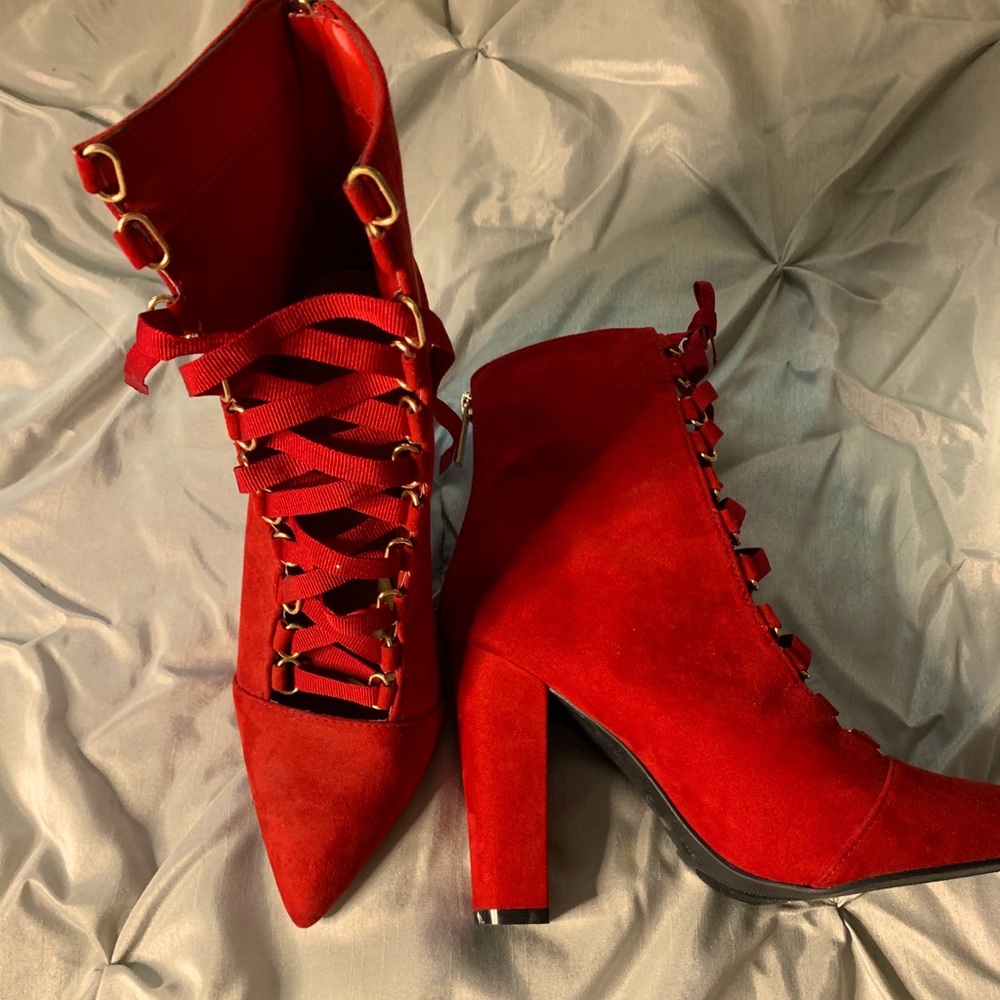 Suede Red lace up high heels
